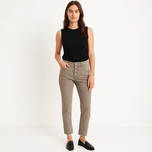Bevy Flog Aviv Button Fly Crop Pants Slim Stretch Taupe Neutral 24 Minimalist